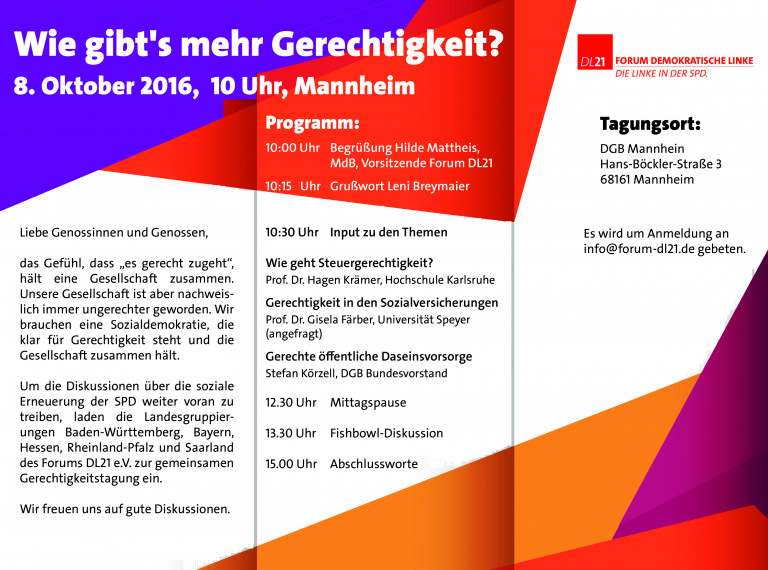 Flyer der Gerechtigkeitskonferenz der  DL21 in Mannheim
